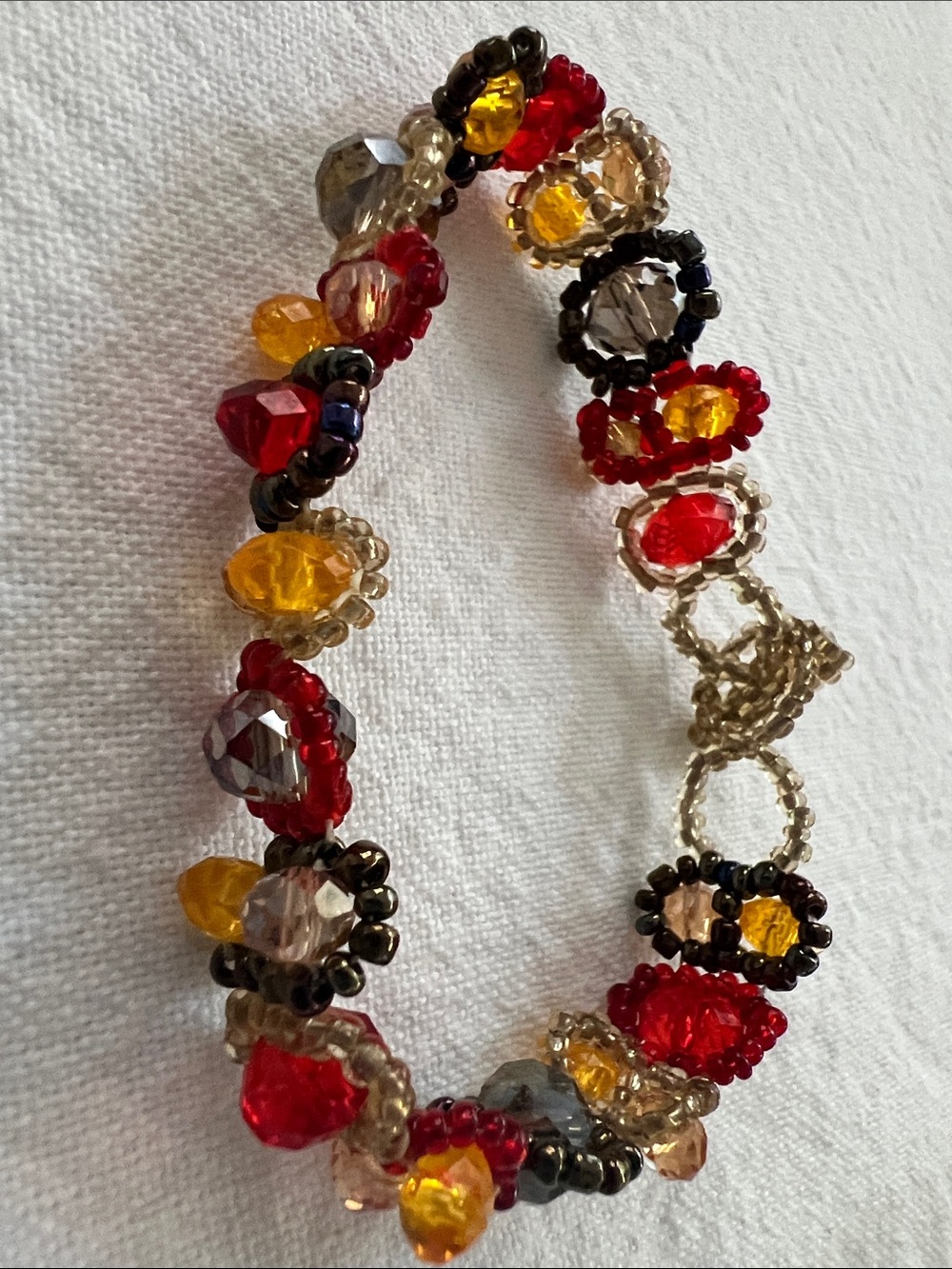 Beaded Fall Floral 4” Bracelet in Red, Yellow & Smoke Women’s Autumn 🍂 Jewelry